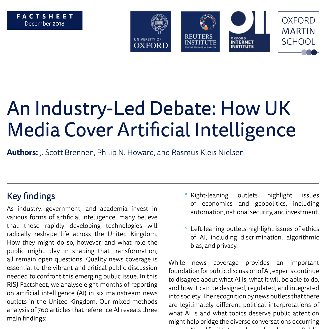 An Industry-Led Debate: How UK Media Cover Artificial Intelligence | 2018